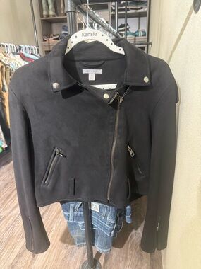 All Saints Black Suede Cropped Moto Jacket